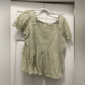 Madewell Kate Eyelet Shirred Top in Faded Seagrass